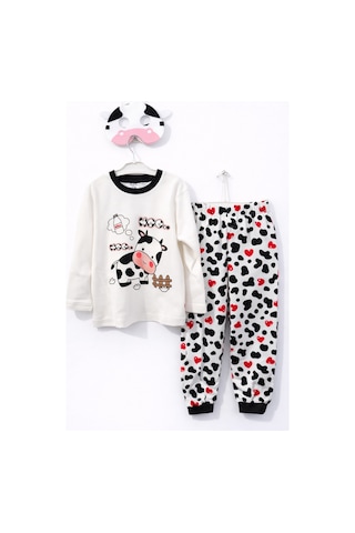 İnekli Maskeli Kız Çocuk Pijama Takımı Beyaz
