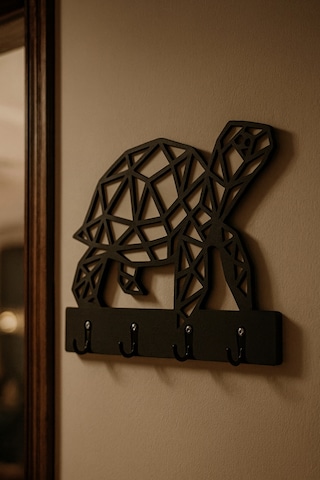 Kaplumbağa Figürlü Duvar Anahtarlık Askısı Siyah - Beyaz