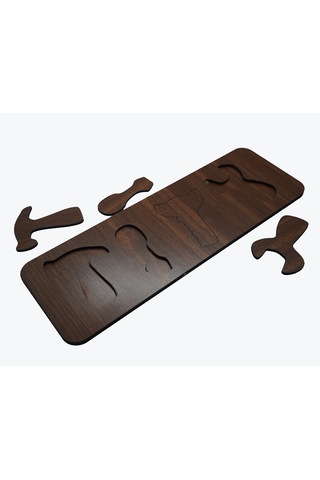 Çocuklar İçin Eğitici Ve Öğretici Ahşap Yapboz Puzzle Bul Tak Tamir Araçları Gereçleri Kahverengi