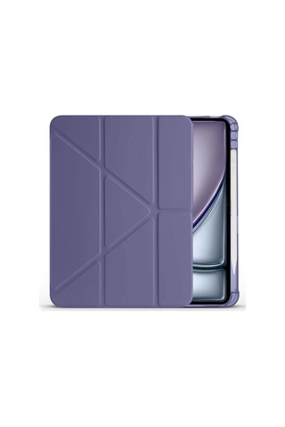 Apple Uyumlu iPad Air 11'' M3 2025 m2 2024 Üçgen Katlanabilir Kalem Şarj Bölmeli Standlı Kılıf Kapaklı