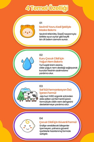 Çocuklara Özel Yoğun Nem Sunan Günlük Yaprak Maske Atopalm Wild Kitty Mask Pack Kids