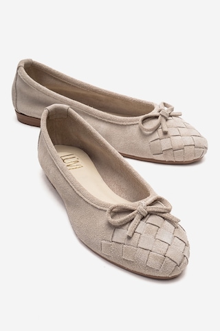 Luvishoes 03 Bej Süet Hakiki Deri Kadın Babet Ayakkabı Bej