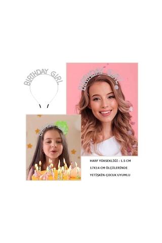 Kristal Taşlı Gümüş Birthday Girl Yazılı Doğum Günü Parti Tacı 19x11 Cm Diğer