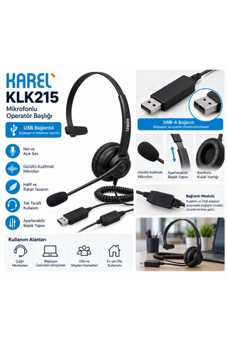 Karel Klk215 Usb Mikrofonlu Operatör Başlığı Usb Bağlantılı Profesyonel Kulaklık
