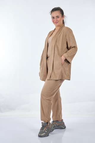 Vedi-Bb 22233821 Uzun Kollu Camel Kadın Ceket Çok Renkli