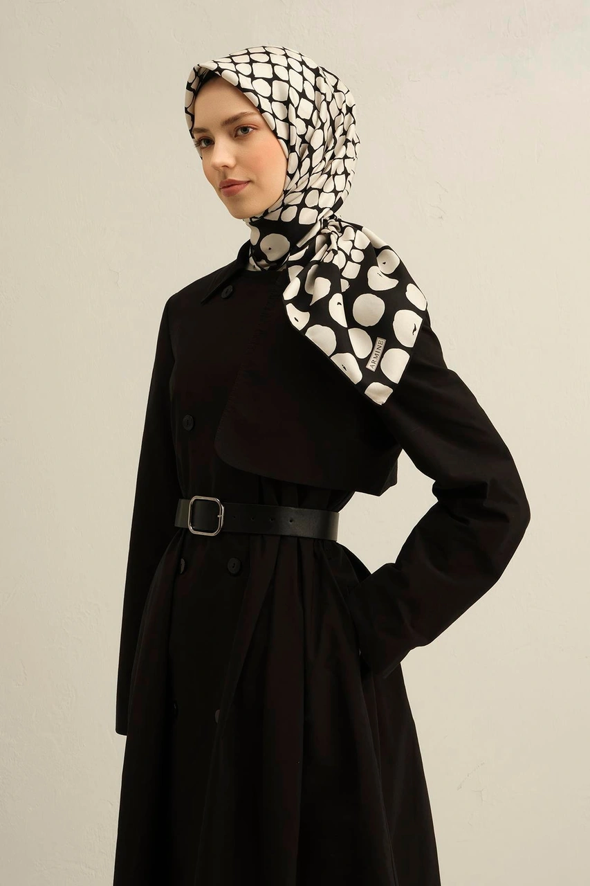 Armine Geometrik Desenli Saf İpek Twill Eşarp 9354d 80 Siyah