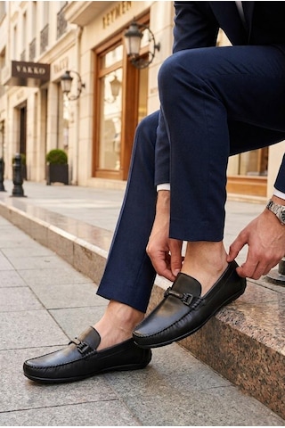 Pierre Cardin 90155 Rahat Esnek Hakiki Deri Erkek Loafer Ayakkabı Siyah