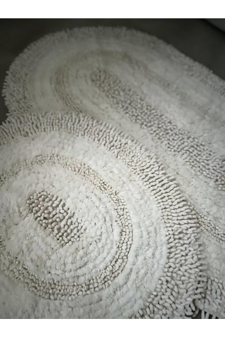 Makaroni Doğal Pamuklu 2'li Banyo Paspas Seti 60x100+50x60 Cm Beyaz