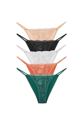 Sensu Kadın Ipli Dantelli Slip 5'li Külot Set Karışık Renkler Kts3063 Karışık