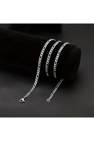 Çelik Kolye Klasik 3+1 Zincir Model 4 Mm Kalınlık 55 Cm Uzunluk Gümüş Silver Gümüş