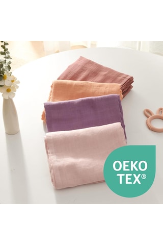 Muslin Kundak Bezi 4'lü Set Ultra Yumuşak ve Nefes Alabilir Pamuk 120x120 CM Mor