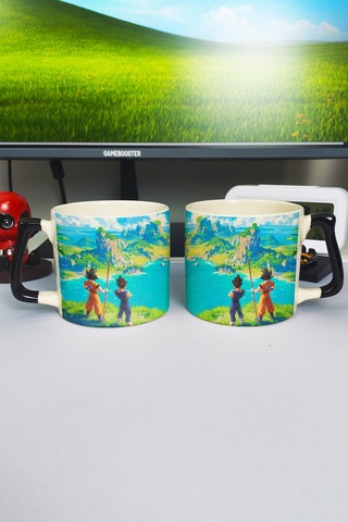Dragon Ball Anime Baskılı Seramik Lüks Kupa 1 Adet Özel Siyah Kulp Dalga Kulp V2d Çok Renkli