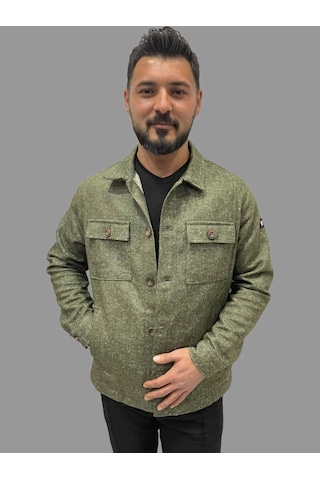 Erkek Cep Detaylı Kışlık Haki Kaşe Gömlek Haki
