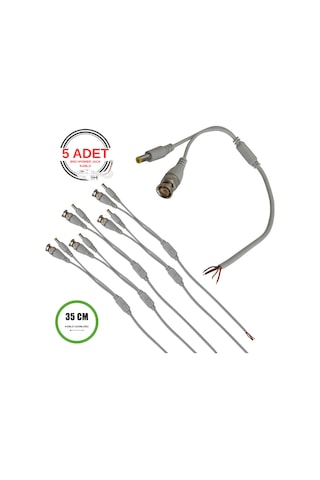 Profesyonel Bnc + Dc Power Jack Pigtail Kablo 35cm 5 Uçlu Hazır Kamera Bağlantı Seti Cctv Güvenlik Sistemi İçin - 5 Adet Profesyonel Bnc + Dc Power Jack Pigtail Kablo 35cm 5 Uçlu Hazır Kamera Bağlantı Seti Cctv Güvenlik Sistemi İçin - 5 Adet