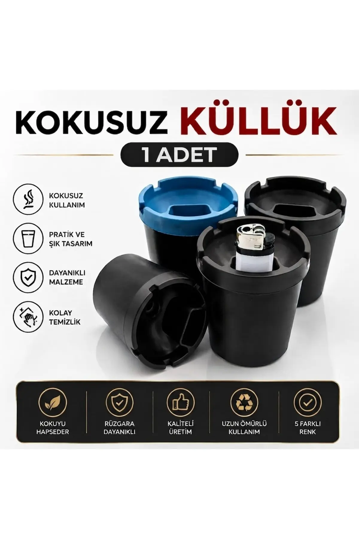 Araç İçi Çakmaklıklı Küllük Siyah