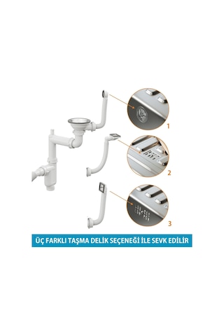 Aqua Bagno Comfort Yer Kazandıran Mutfak Eviye Sifonu Kolay Temizlenir, Ayarlanabilir Koku Önleyici Gider Borulu
