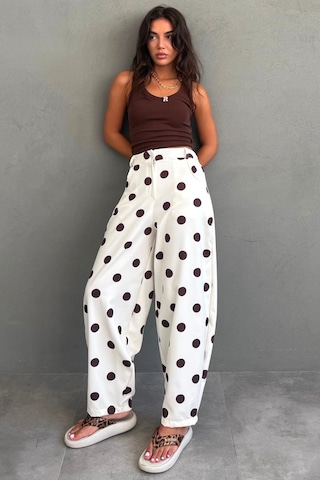 Madmext Ekru Puantiyeli Beli Lastikli Balon Kadın Pantolon Mg2886