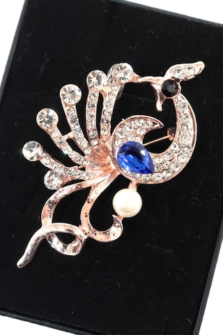 Yeniden Doğuşun Hikayesi Anka Kuşu Broş Gold Renk Safir Mavi Zirkon Taşlı İncili Kadın Yaka İğnesi Çok renkli