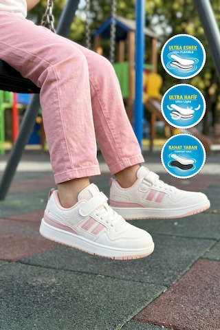 Cool Beyaz Pudra Fileli Hafif Cırtlı Kız Çocuk Spor Ayakkabı Stella F Beyaz - Pudra