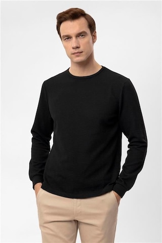 Süvari Siyah Slim Armürlü Bisiklet Yaka Sweatshirt Siyah
