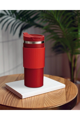 Silikon Kılıflı Kırmızı Paslanmaz Termos 500 ML Kırmızı