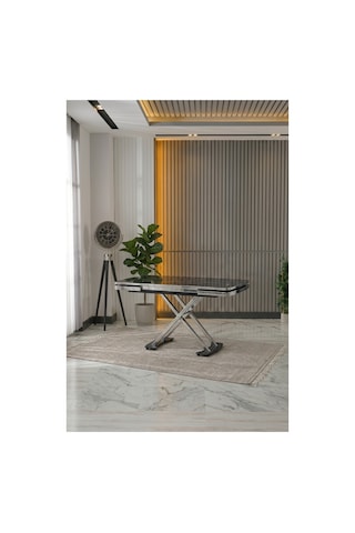 Venoxa Premium 80x120 / 80x180 Ölçülü Mdf Masa Tek Masadır Siyah Mermer / Nikel Siyah Mermer / Nikel