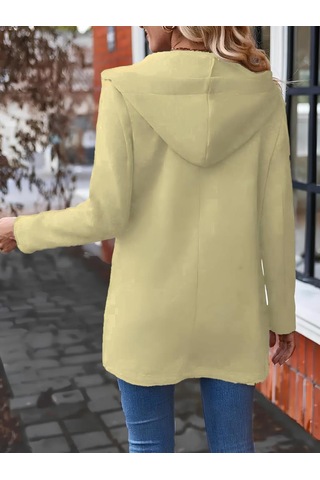 Kadın Uzun Kollu Kapşonlu Önden Fermuarlı Uzun Üç Iplik Ceket Bej