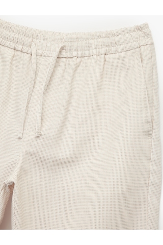 Koton Keten Pamuk Karışımlı Cep Detaylı Beli Bağcıklı Çizgili Chino Pantolon Bej Desenli 5sam40075hw Ekru