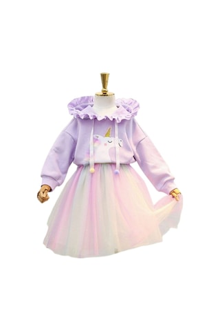 Unicorn Sweatshirt Ve Parlak Tul Tutu Etek Kombin Mor