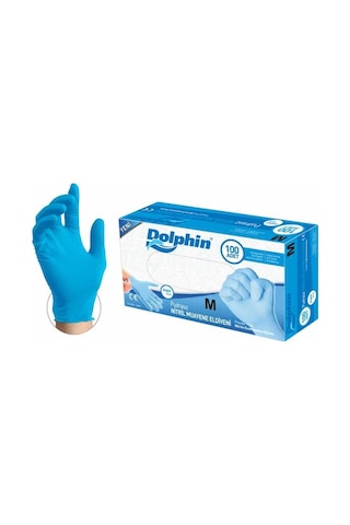 Dolphin Tek Kullanımlık Lateks Mavi Pudrasız Nitril Muayne Eldiveni Medium Orta Boy 100'lü 20 Paket