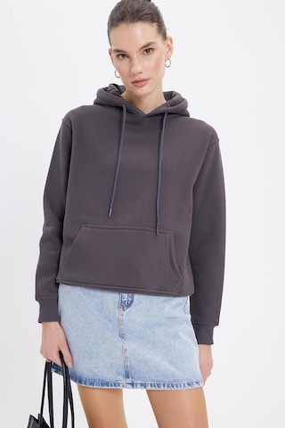 Tudors Kadın Relax Fit Rahat Kesim Pamuklu Kapüşonlu Kanguru Cepli Füme Sweatshirt-39938 Füme