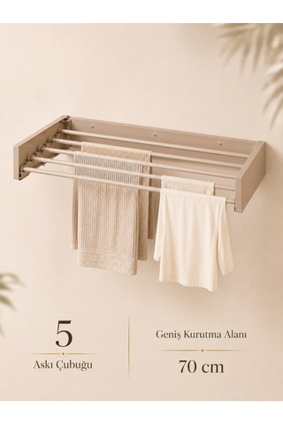 Çamaşır Kurutma Askılığı Katlanır Duvara Monte Balkon Banyo Askılık Duvar Tipi Yer Tasarruflu Çamaşırlık 70 Cm Belize Cappucino