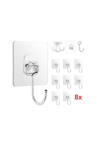 Mucit Home Büyük Kancalı 8 Adet Çok Amaçlı Askı Kendinden Yapışkanlı Havlu Banyo Askısı şeffaf