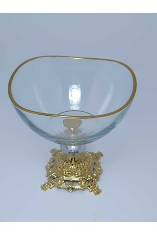Parıltı Home Collection Metal Ayaklı Lüks Sunumluk Kase Altın