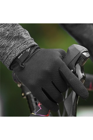 Yuntech01 Bisiklet Sürüşü İçin Tam Parmak Eldiveni - Şok Emici, Kayma Engellli Ve Dokunmatik Ekran Uyumlu - Kırmızı, M Bedeni Kırmızı