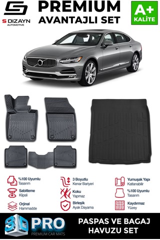 S-dizayn Volvo S90 3d Pro Paspas Ve Bagaj Havuzu Seti 2'li Set 2016 Üzeri A+ Kalite