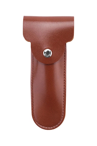 Leasetake Jilet Kılıfı Seyahat Tutucu Manuel Çift Kenarlı Güvenlik Jiletleri Konteyneri Pu Deri Çanta Kahverengi