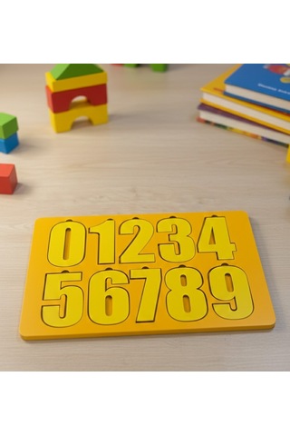 Ahşap Sayılar Puzzle - Eğitici Oyuncak - Montessori Temelli Rakam Öğretici - 30x20 Cm