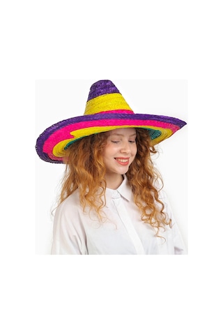 Sombrero Meksika Şapkası Renkli Örme Hasır Çocuk Boy 1