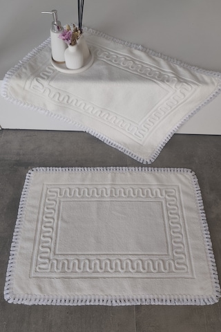 2'li Püsküllü Ayak Havlusu-%100 Pamuk-50x70 Cm Ekru