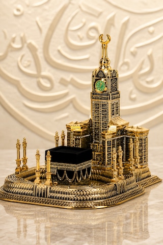Mescid-i Gold Dekoratif Biblo 28x26 Cm Kâbe Saat Kulesi Polyester İslami Ev Ve Ofis Dekoru 1