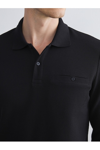 Lcwaıkıkı Classic Siyah Polo Yaka Uzun Kollu Erkek Sweatshirt