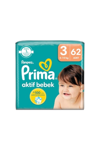 Prima Aktif Bebek 3 Beden Midi Bebek Bezi 62 Adet