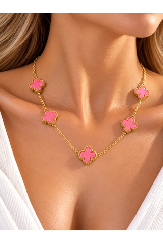 Terragolds Çelik Zincir Gold Renk Pembe Baby Boy Yonca Kadın Kolye - Bko10572 Altın
