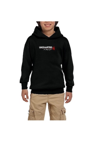 Zepplin Giyim Uncharted 4 Logo Siyah Çocuk Kapşonlu Sweatshirt Siyah