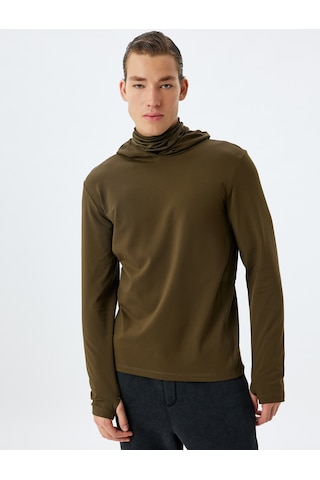 Koton Spor Sweatshirt Kapşonlu Şardonlu Yumuşak Tuşe Uzun Kollu Haki 5wam70055nk Haki