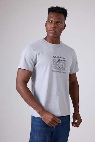 Marıne Tee Deniz Temalı Ribana Bisiklet Yaka Pamuk T-shirt-3138 Gri
