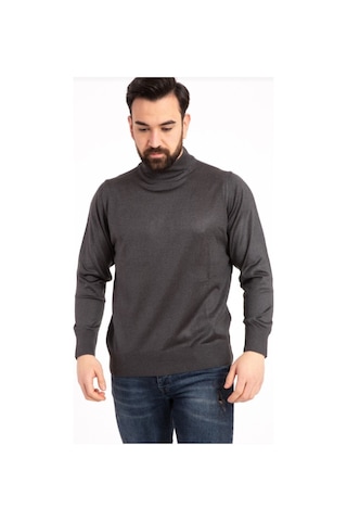 Nacar Store Erkek Ince Yün Yarım Boğazlı Triko Kazak Antrasit