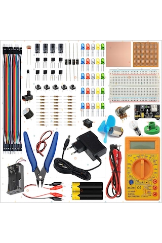 Breaboard Temel Elektrik Ve Elektronik Eğitim Full Set Dt830d Multimetre Yankeski