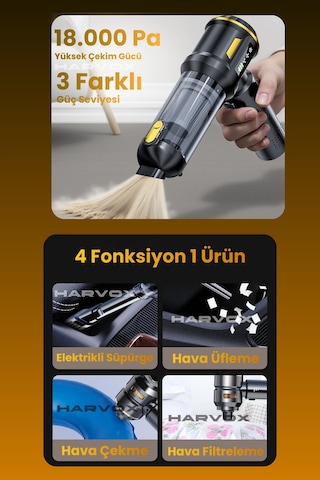 18000pa Güçlü Vakum Araç Süpürgesi Taşınabilir Çantalı 6000mah Bataryalı Üflemeli Hxvc-003